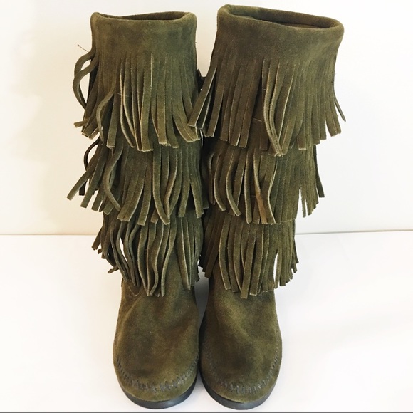 green fringe boots